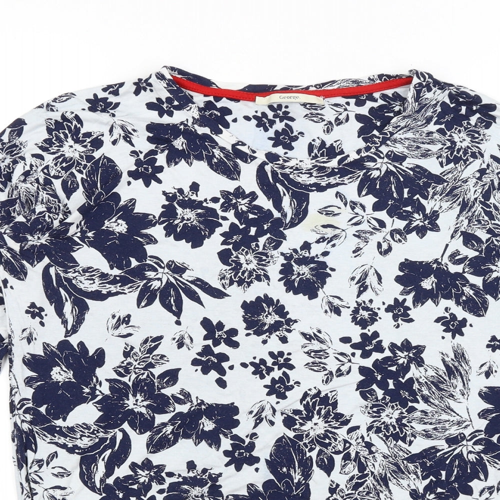 George Womens Blue Floral  Basic T-Shirt Size 16
