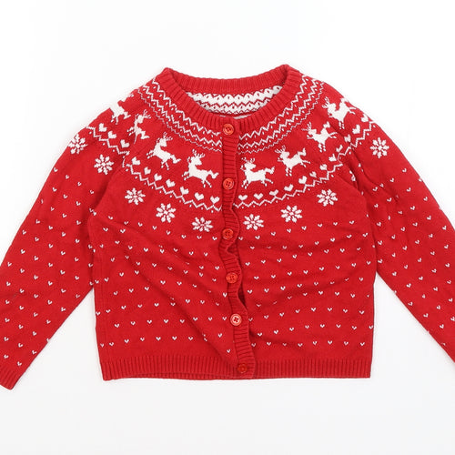 Matalan Girls Red   Cardigan Jumper Size 2-3 Years  - Reindeer