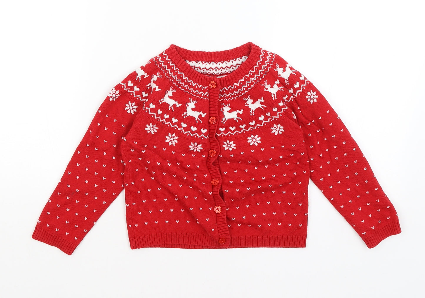 Matalan Girls Red   Cardigan Jumper Size 2-3 Years  - Reindeer