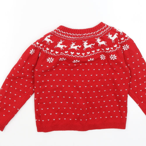 Matalan Girls Red   Cardigan Jumper Size 2-3 Years  - Reindeer
