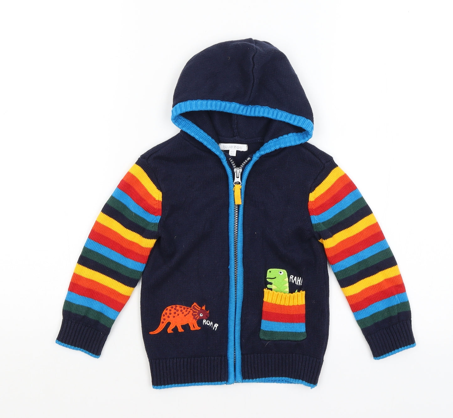 Blue Zoo Girls Blue   Full Zip Hoodie Size 2-3 Years  - Dinosaurs
