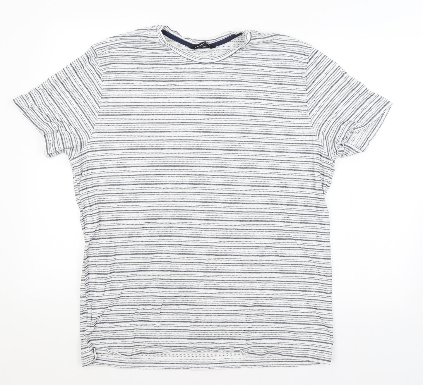 Peacocks Mens White Striped   T-Shirt Size L