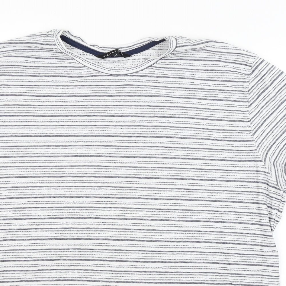 Peacocks Mens White Striped   T-Shirt Size L