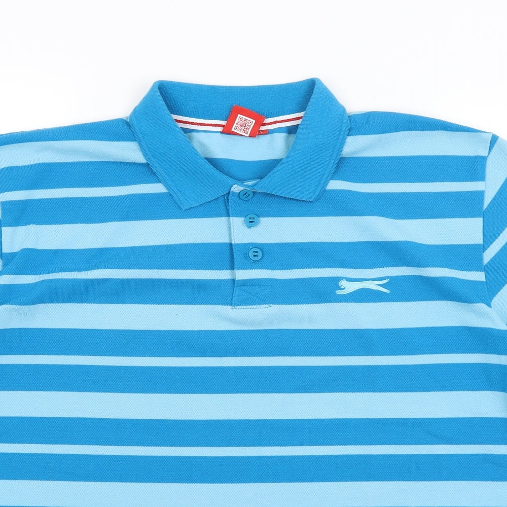 Slazenger Mens Blue Striped   Polo Size L