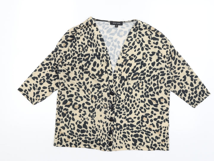 New Look Womens Orange Animal Print Basic Button-Up Size S