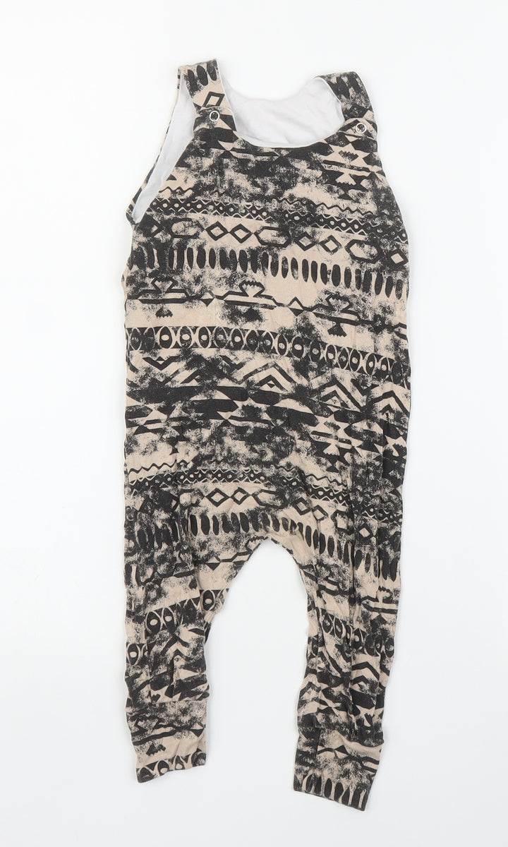 Ginikins Girls Brown Geometric  Dungaree One-Piece Size 12 Months