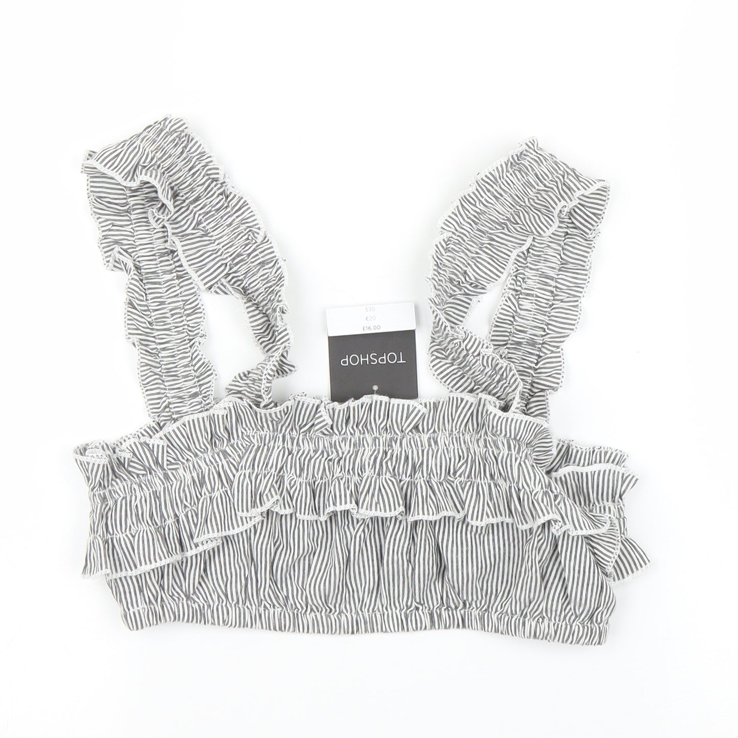 Topshop Womens Grey Striped  Cropped Blouse Size S