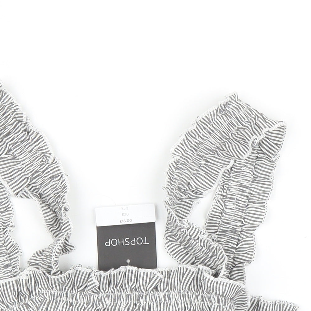 Topshop Womens Grey Striped  Cropped Blouse Size S