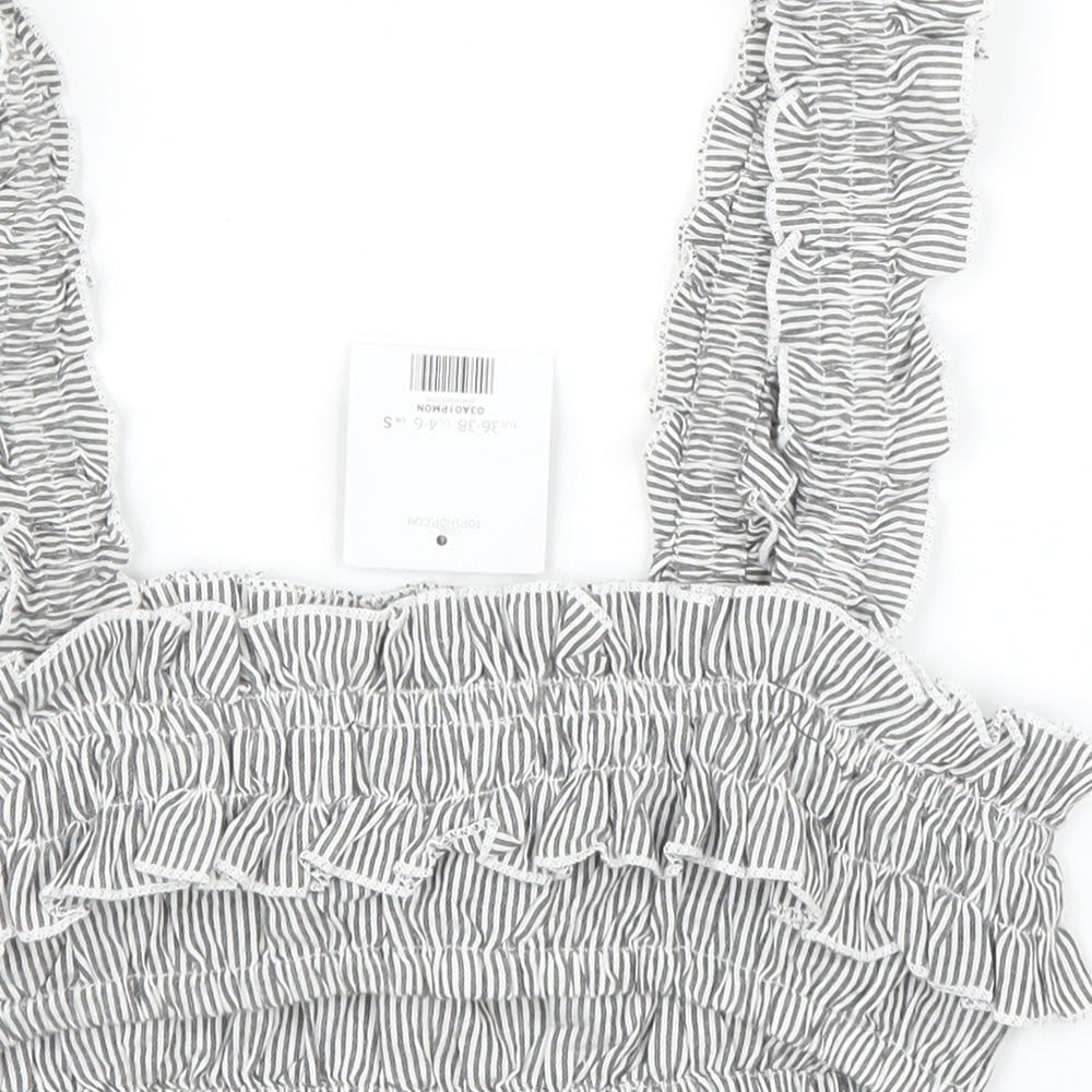 Topshop Womens Grey Striped  Cropped Blouse Size S