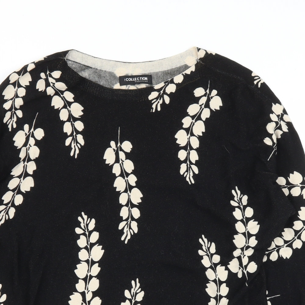 Debenhams Womens Black Floral  Pullover Jumper Size 16