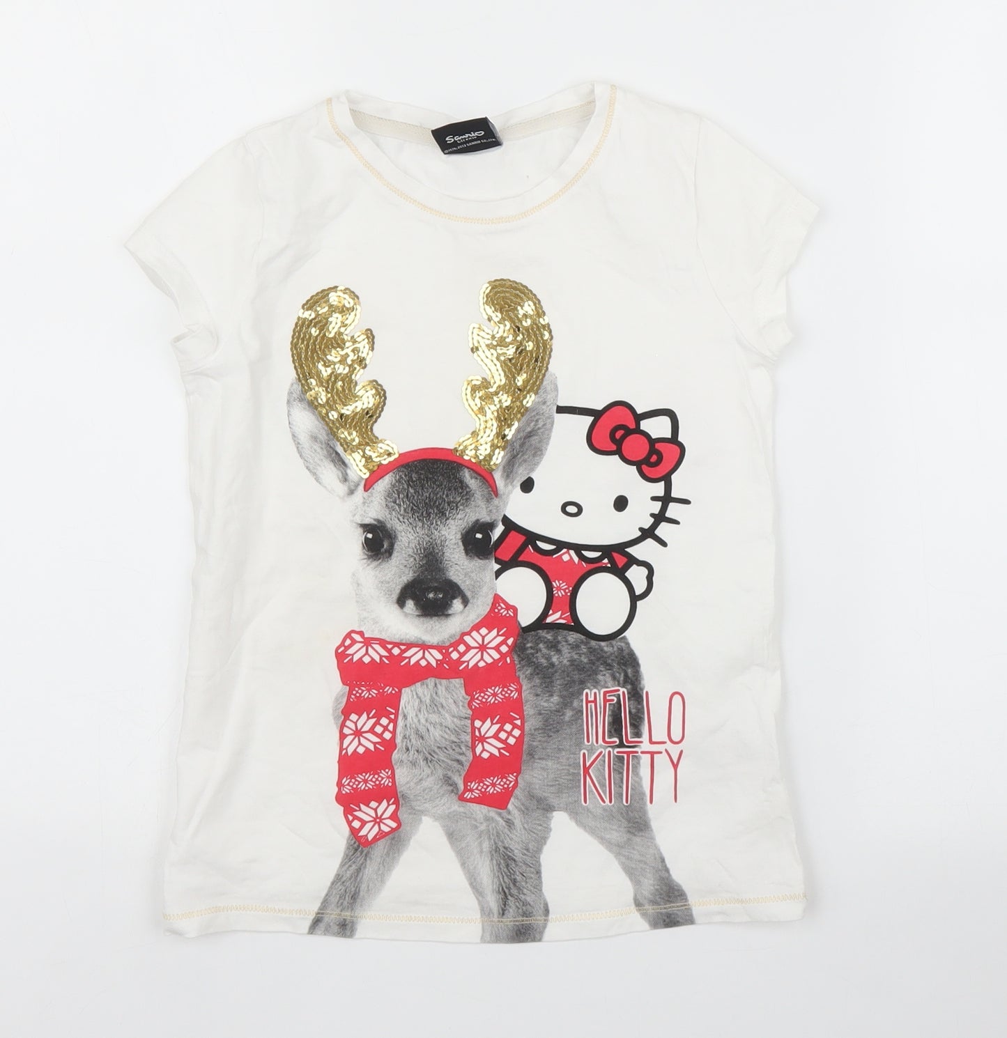 George Girls White   Basic T-Shirt Size 9 Years  - Christmas, Hello Kitty