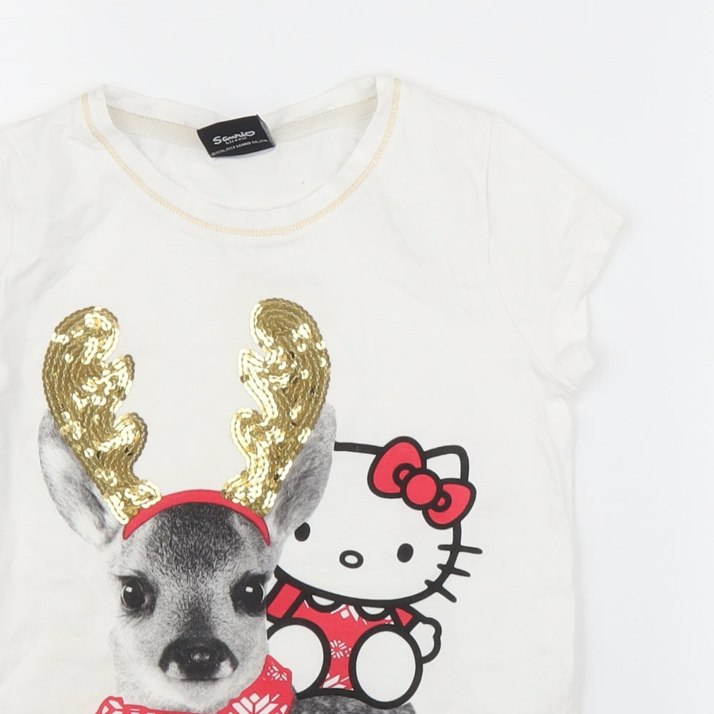 George Girls White   Basic T-Shirt Size 9 Years  - Christmas, Hello Kitty