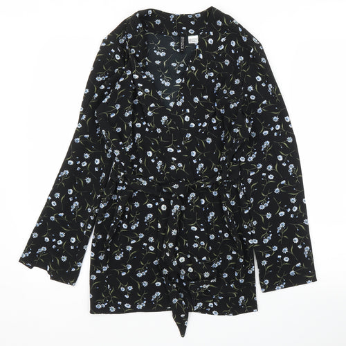 H&M Womens Black Floral  Kimono Blouse Size S