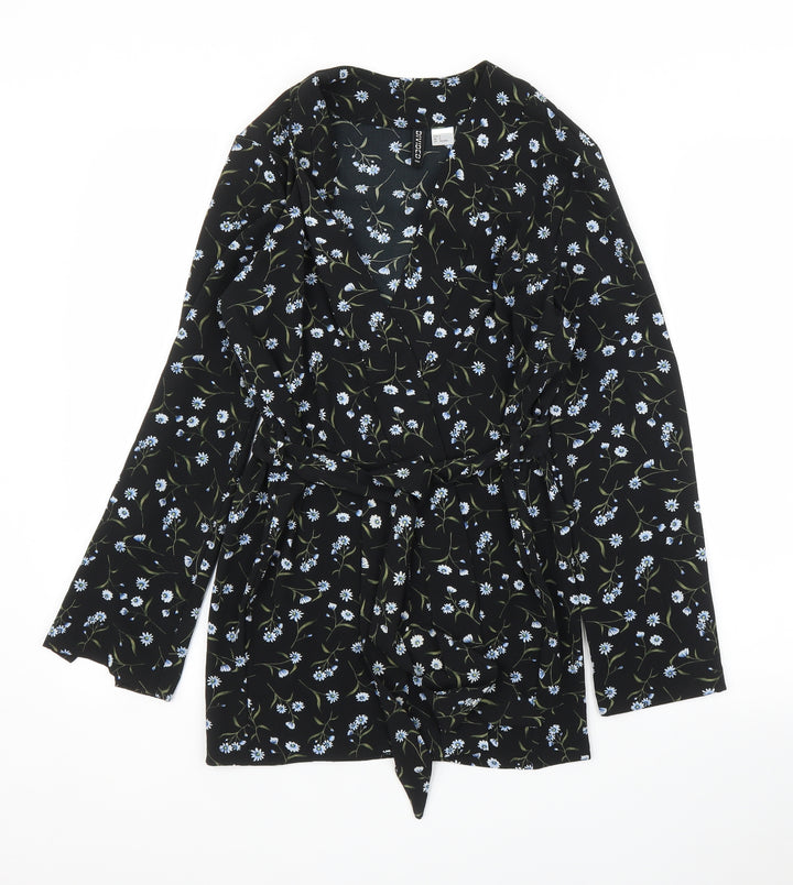 H&M Womens Black Floral  Kimono Blouse Size S