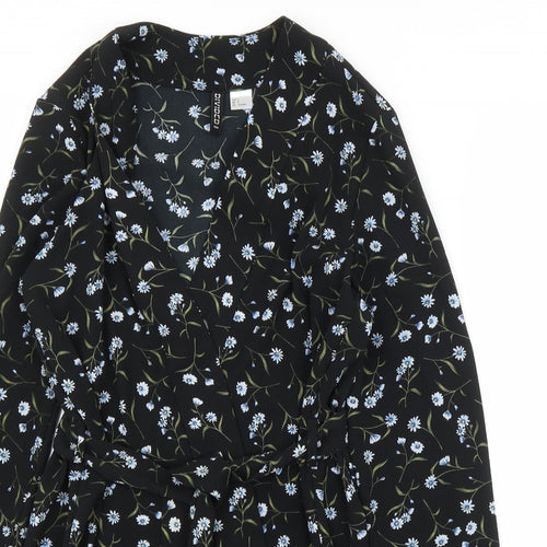 H&M Womens Black Floral  Kimono Blouse Size S