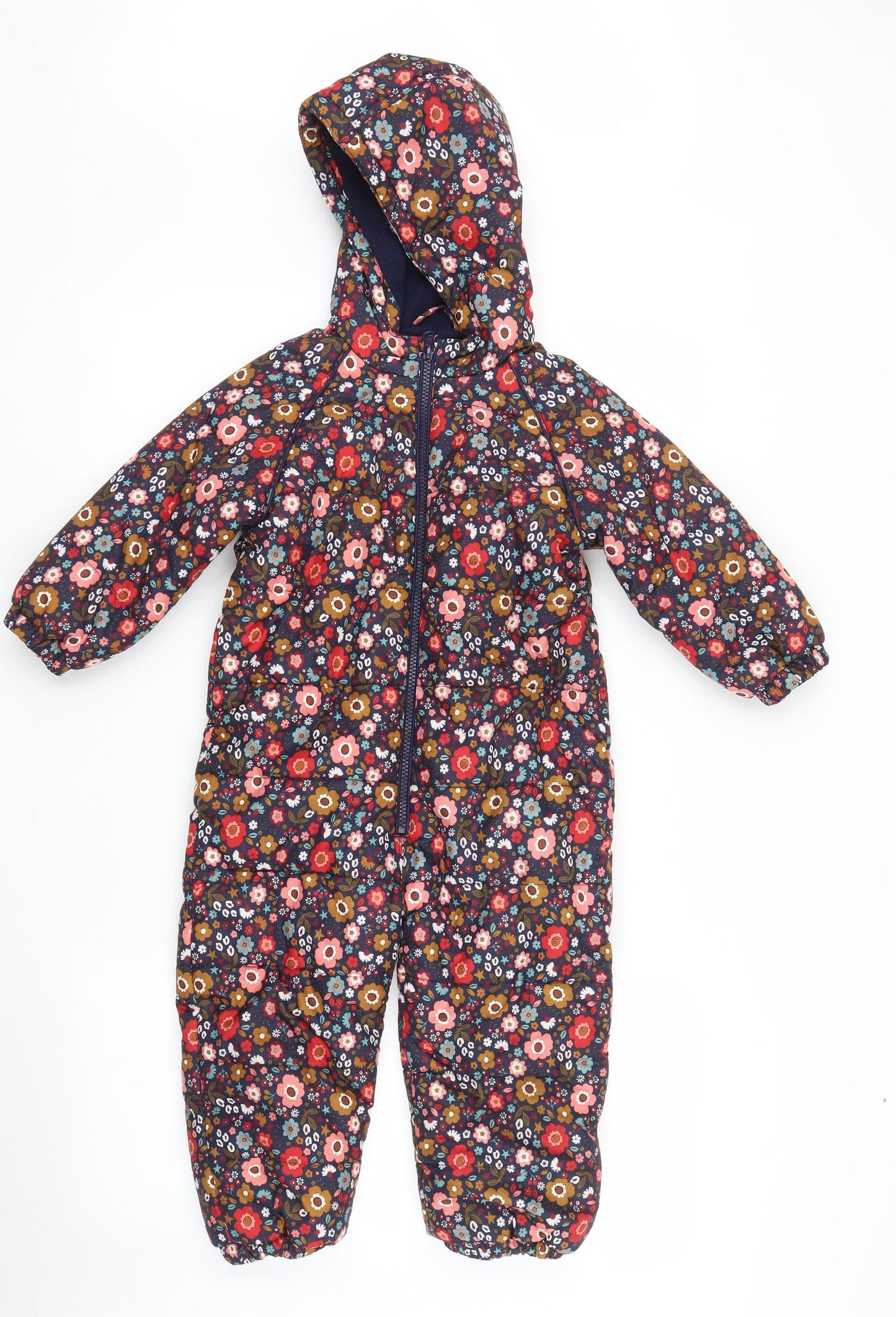TU Girls Blue Floral  Puffer Jacket Ski Trousers Size 3-4 Years