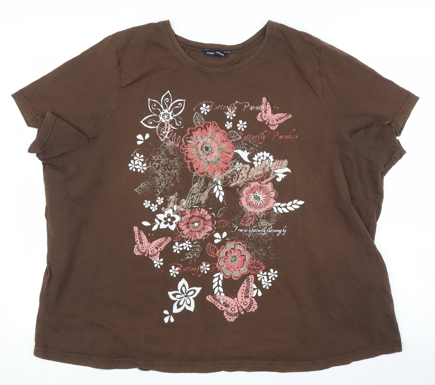 East Coast Womens Brown Floral  Basic T-Shirt Size 26