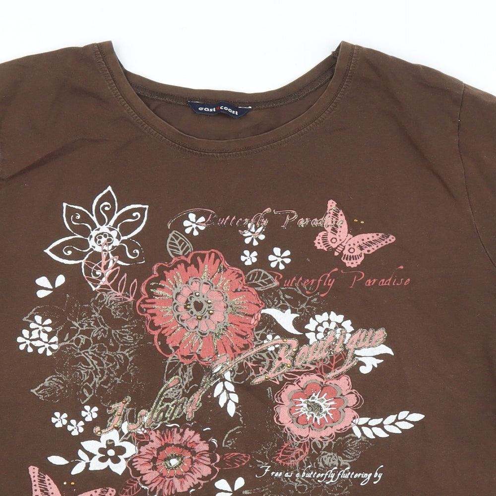East Coast Womens Brown Floral  Basic T-Shirt Size 26
