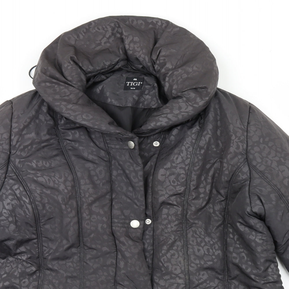 TIGI Womens Black Animal Print  Jacket Coat Size 16