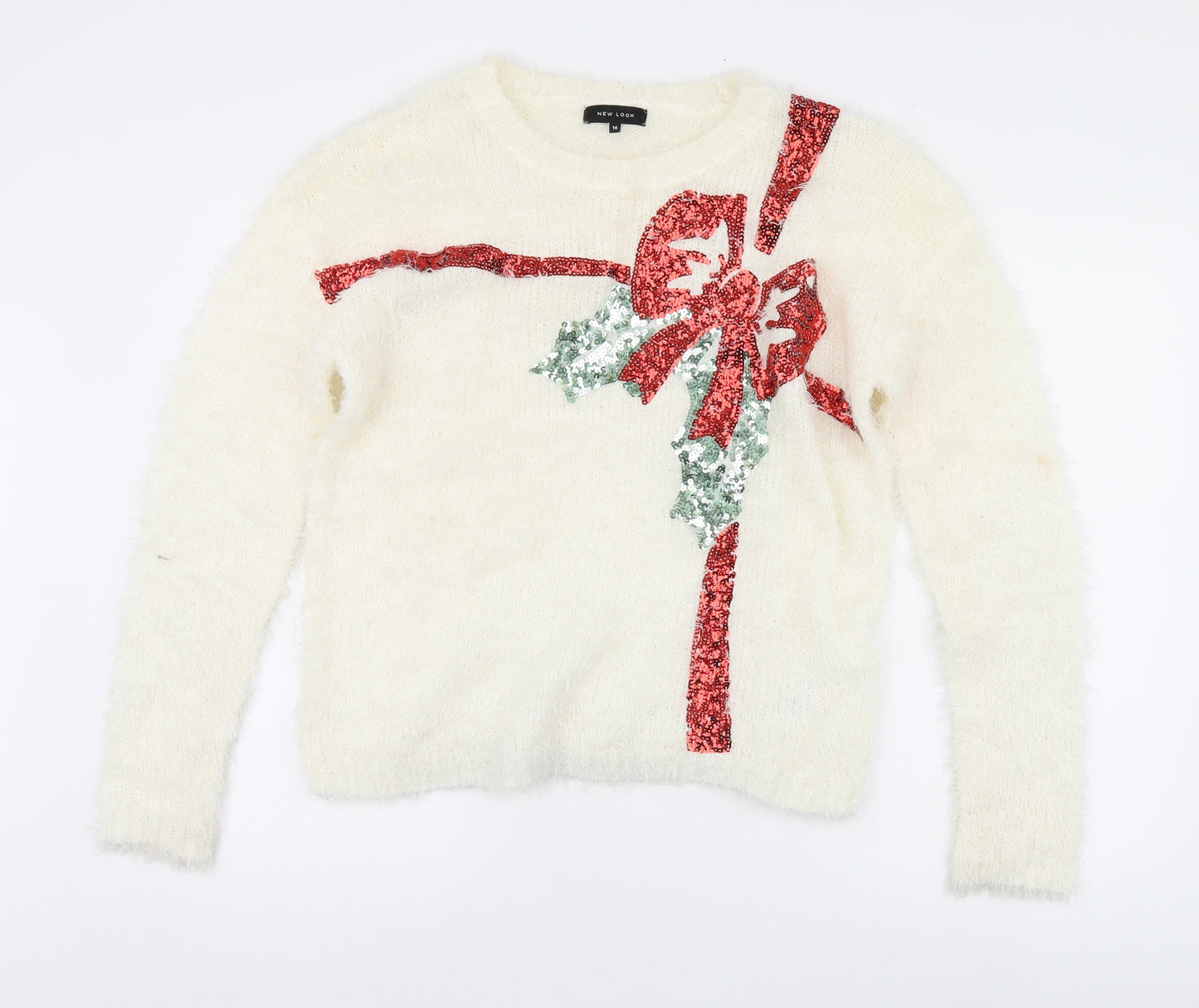 New Look Womens White   Pullover Jumper Size 14  - Christmas jumper