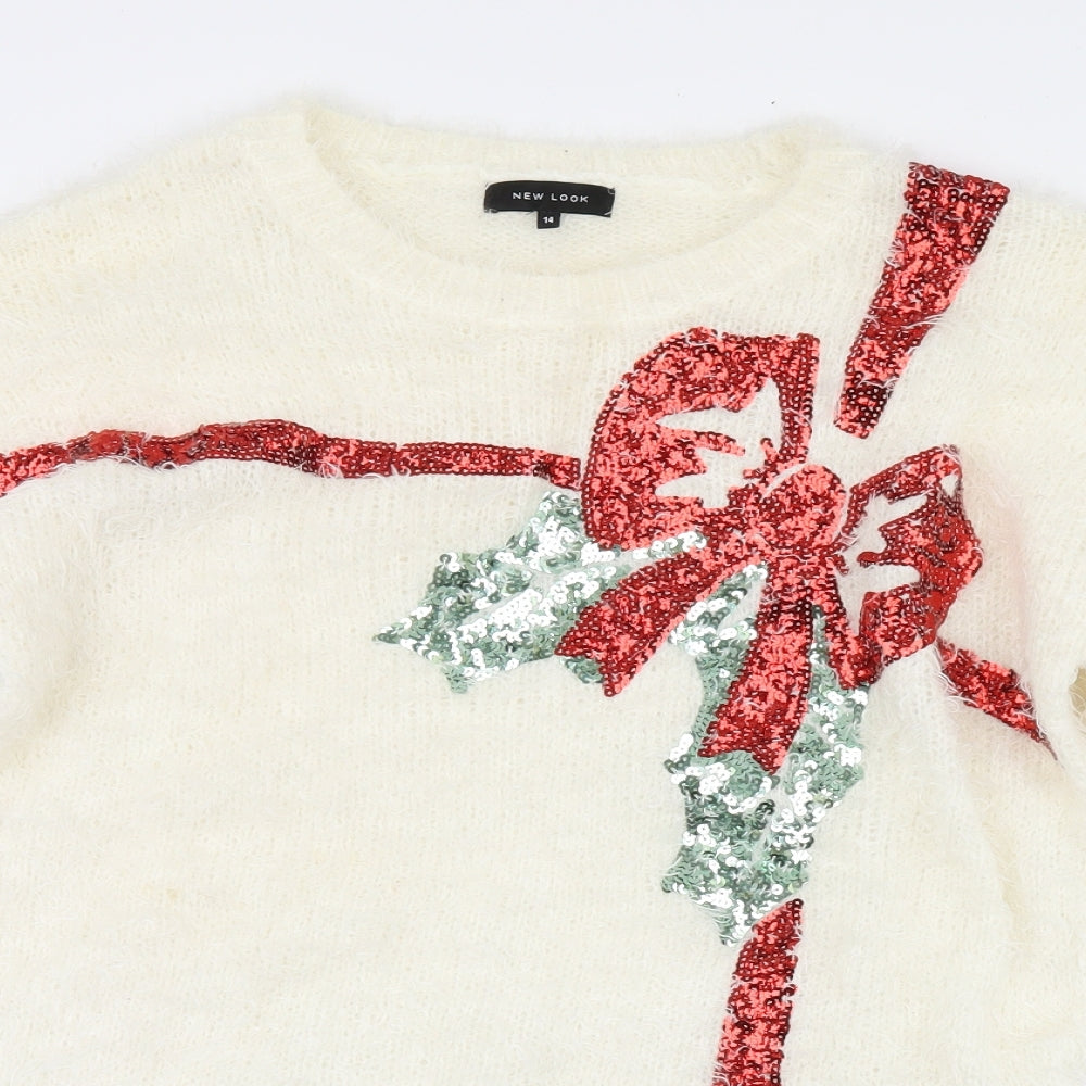 New Look Womens White   Pullover Jumper Size 14  - Christmas jumper