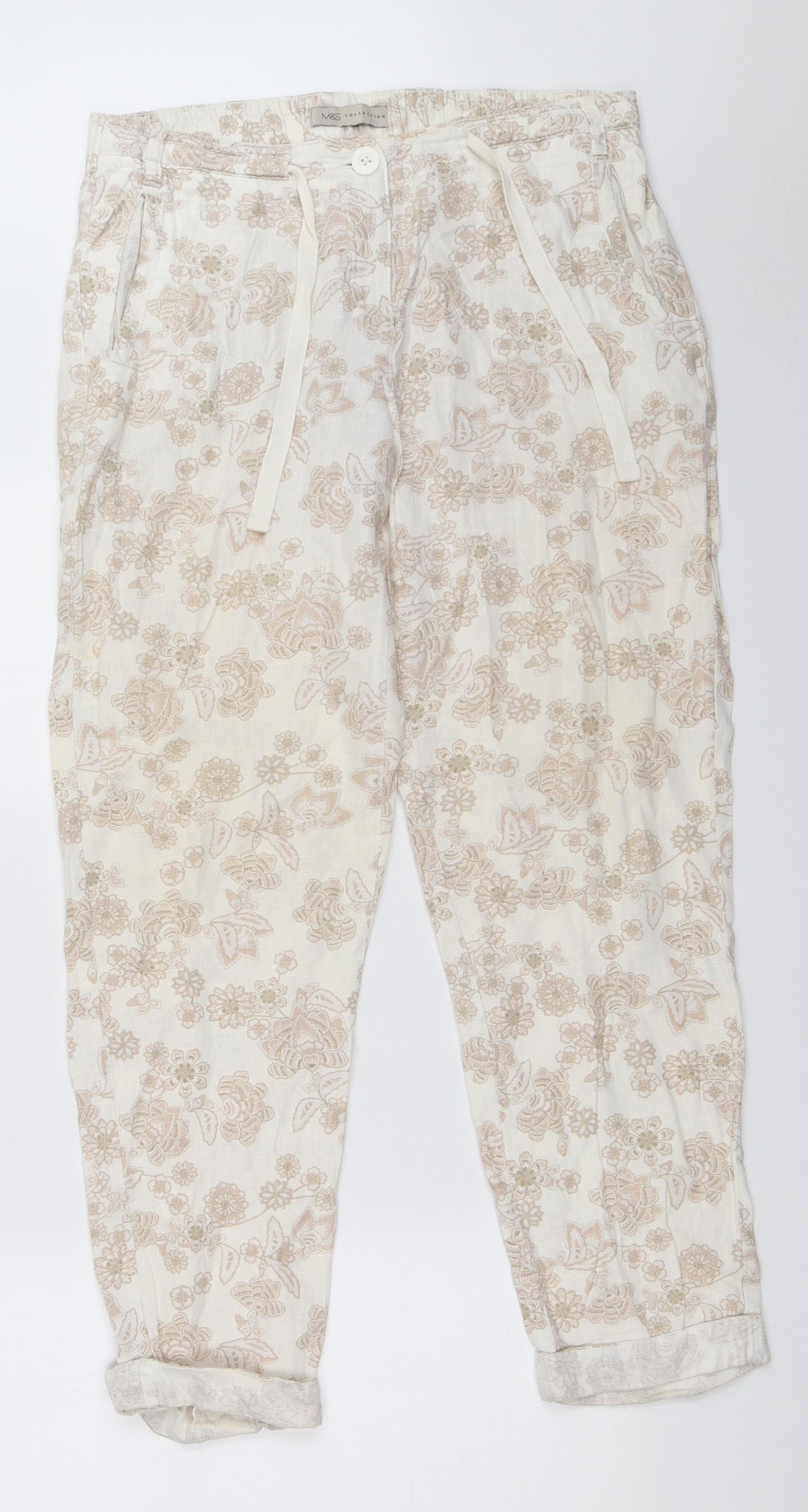 Marks and Spencer Womens Ivory Floral  Trousers  Size 12 L27 in
