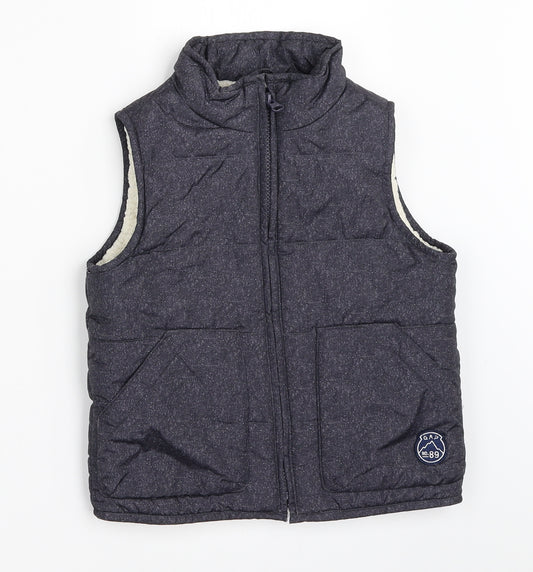 Front view of Gap boys’ blue gilet coat, size 4, years