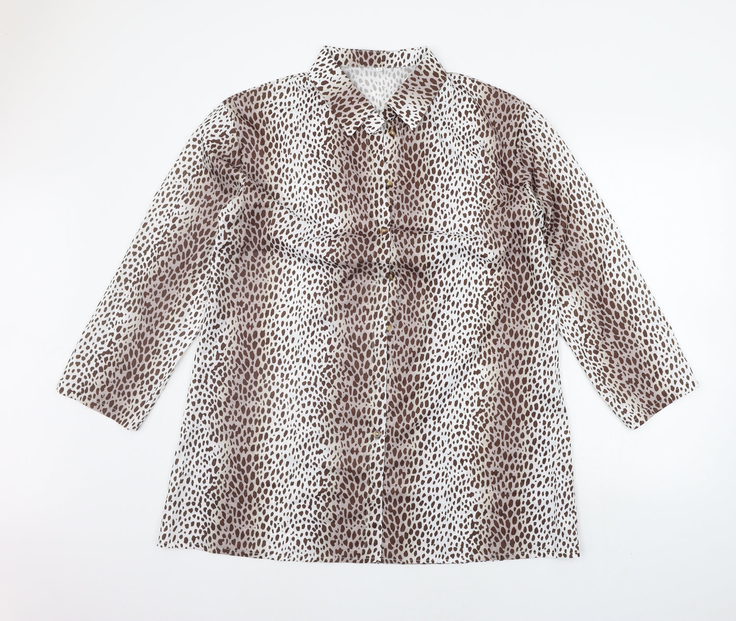 Preworn Womens White Animal Print  Basic Button-Up Size XL