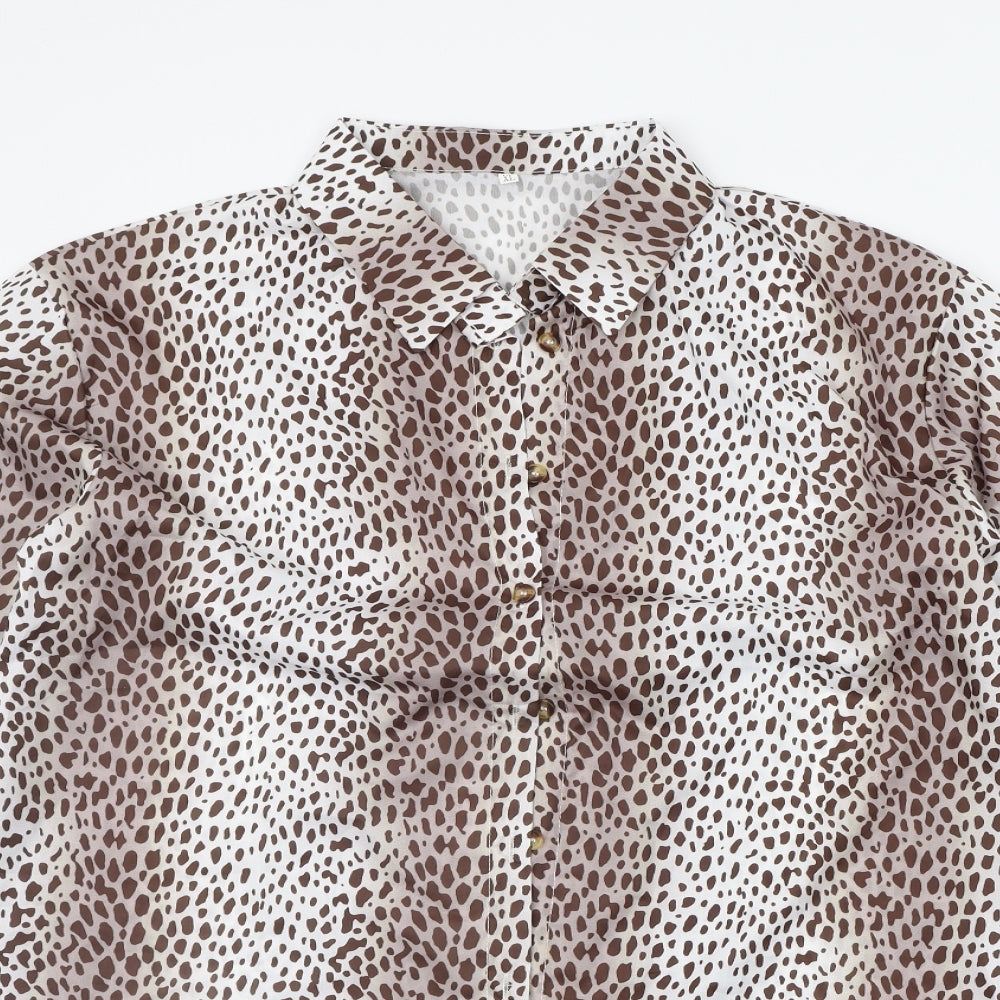 Preworn Womens White Animal Print  Basic Button-Up Size XL