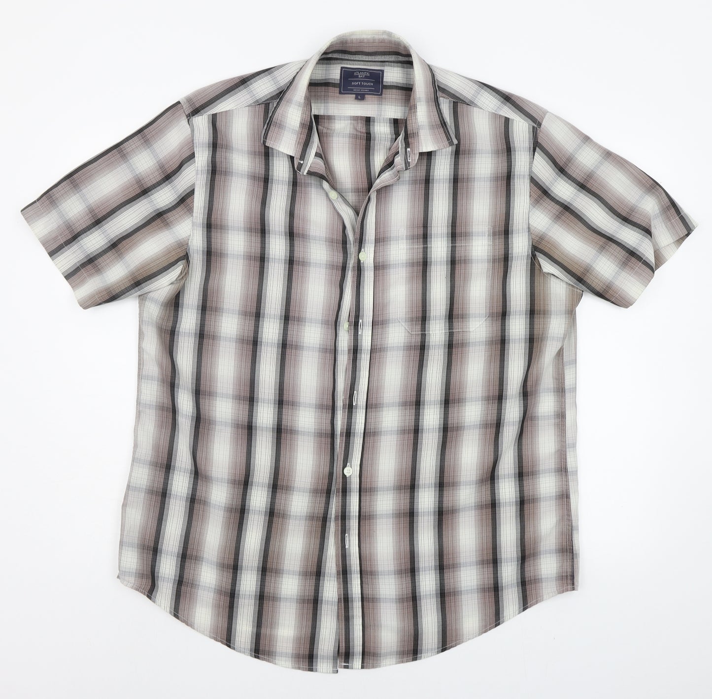 BHS Mens Beige Striped   Button-Up Size L