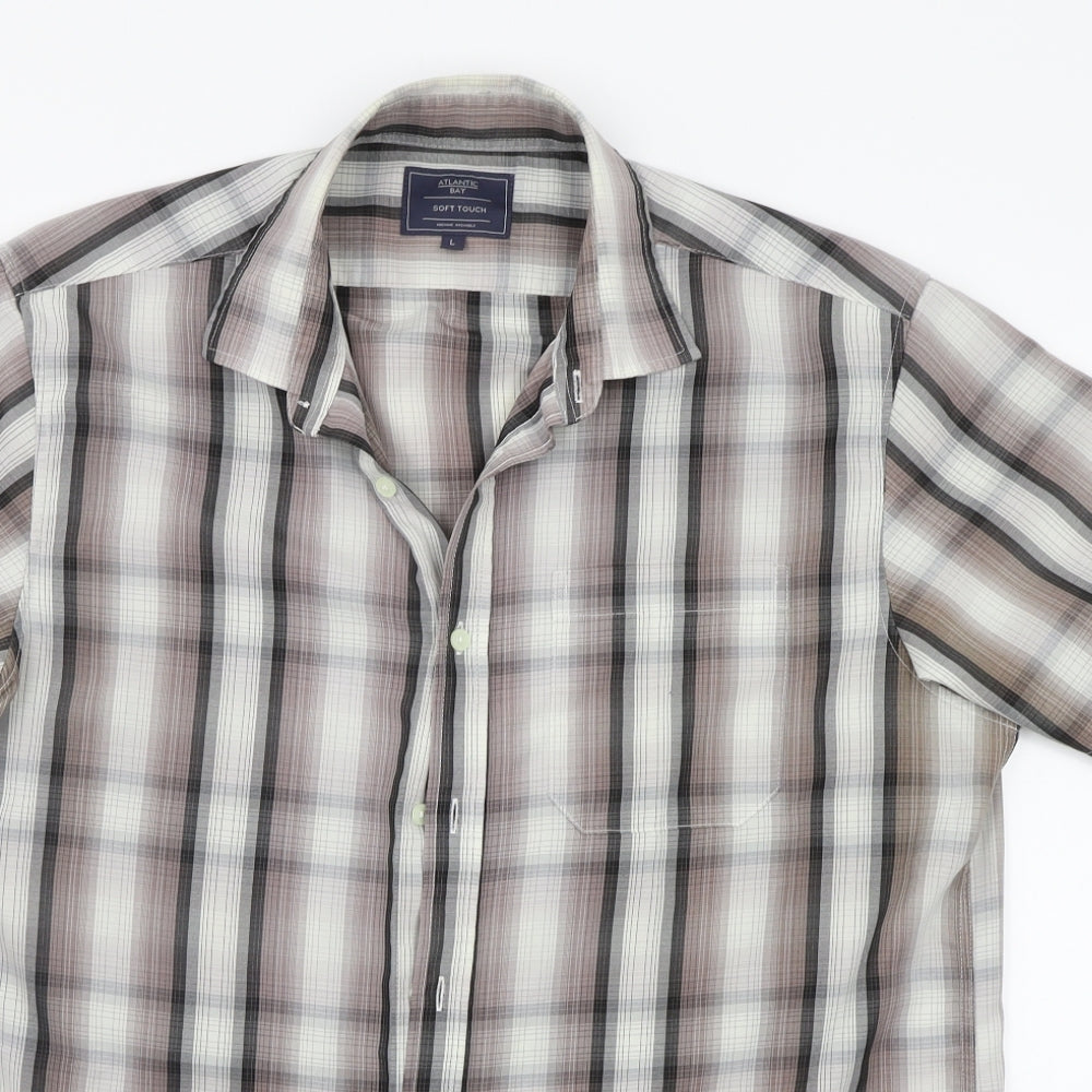 BHS Mens Beige Striped   Button-Up Size L