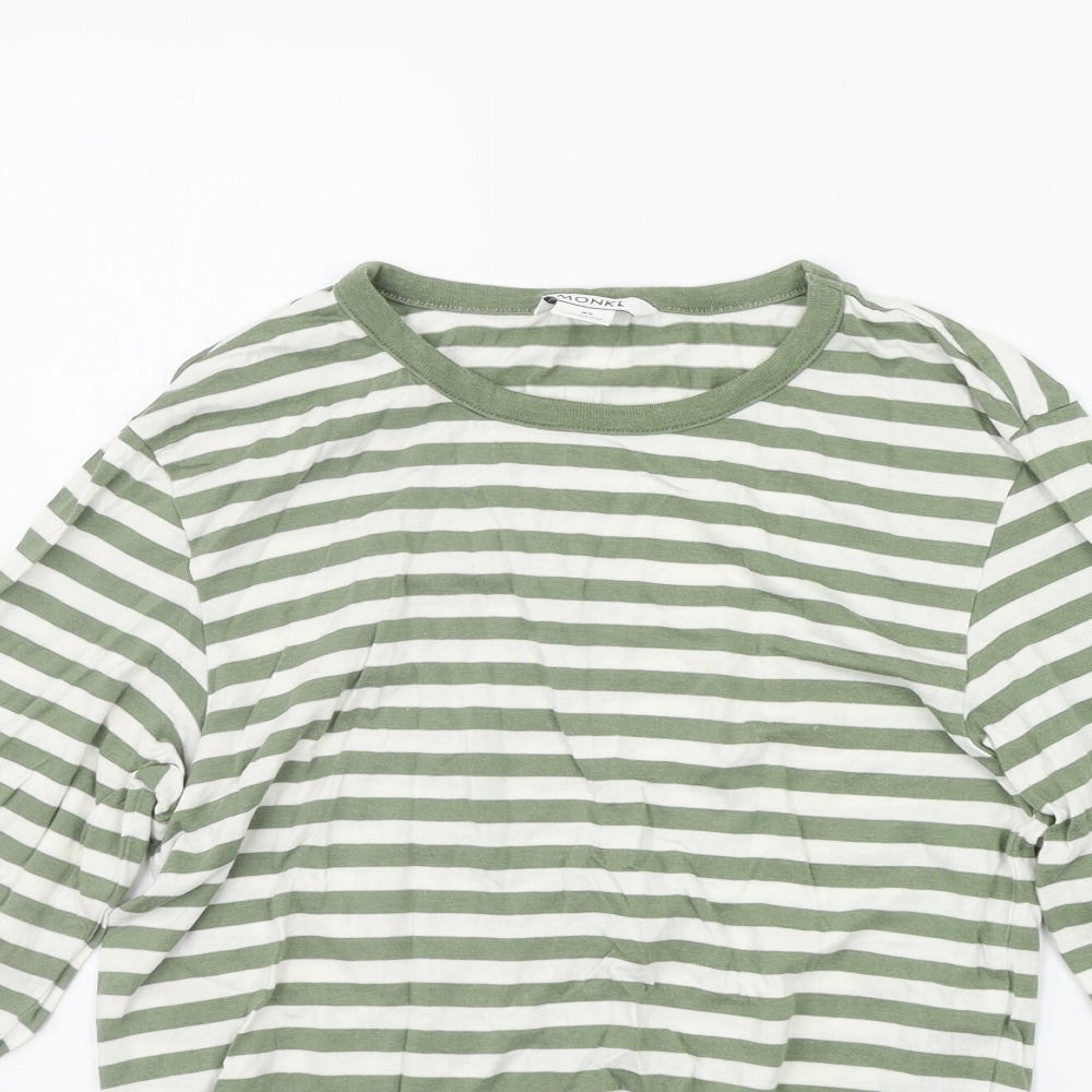 MONKL Womens Green Striped  Basic T-Shirt Size XS