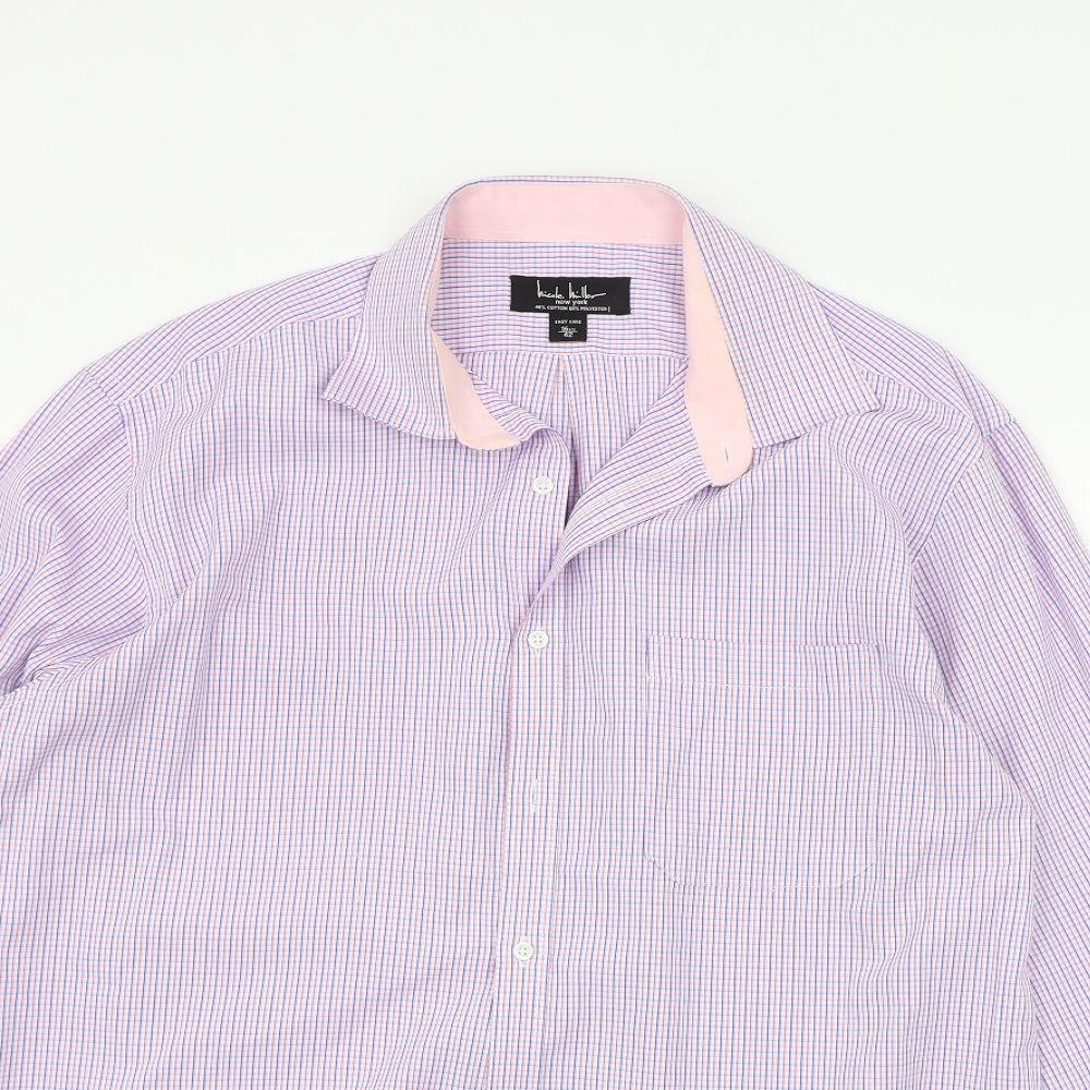 Nicole Hiller Mens Purple Striped   Button-Up Size 16.5