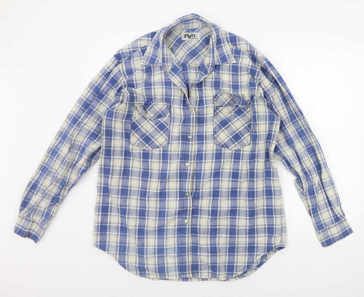 Moto Menswear Mens Blue Check Button-Up Size 14