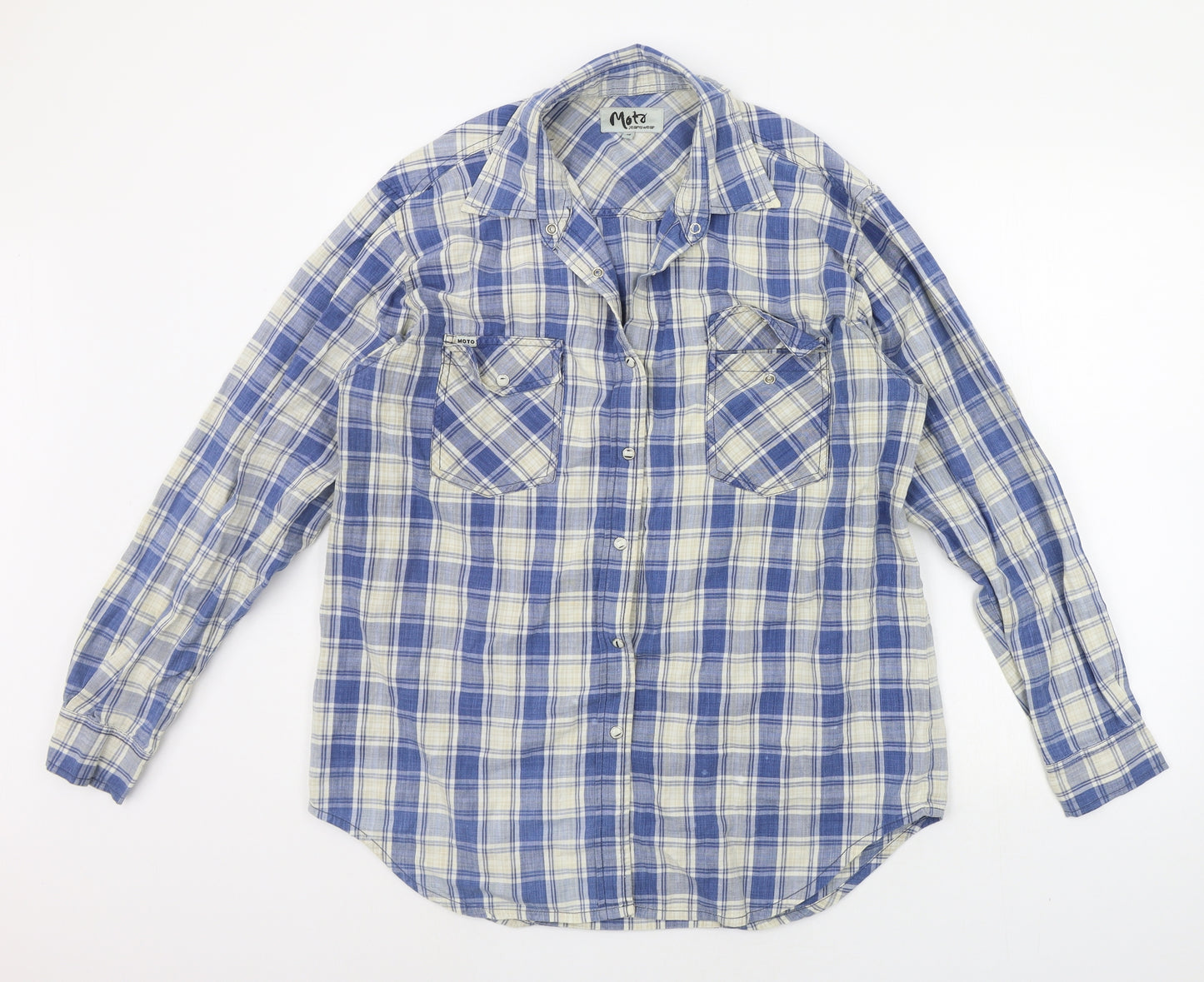 Moto Menswear Mens Blue Check   Button-Up Size 14