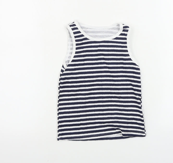 Primark Girls White Striped Basic T-Shirt Size 6-7 Years