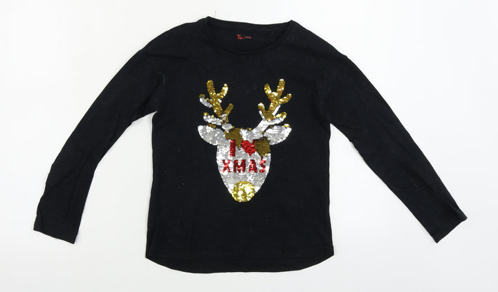 TU Boys Black   Basic T-Shirt Size 11 Years  - sequin detail