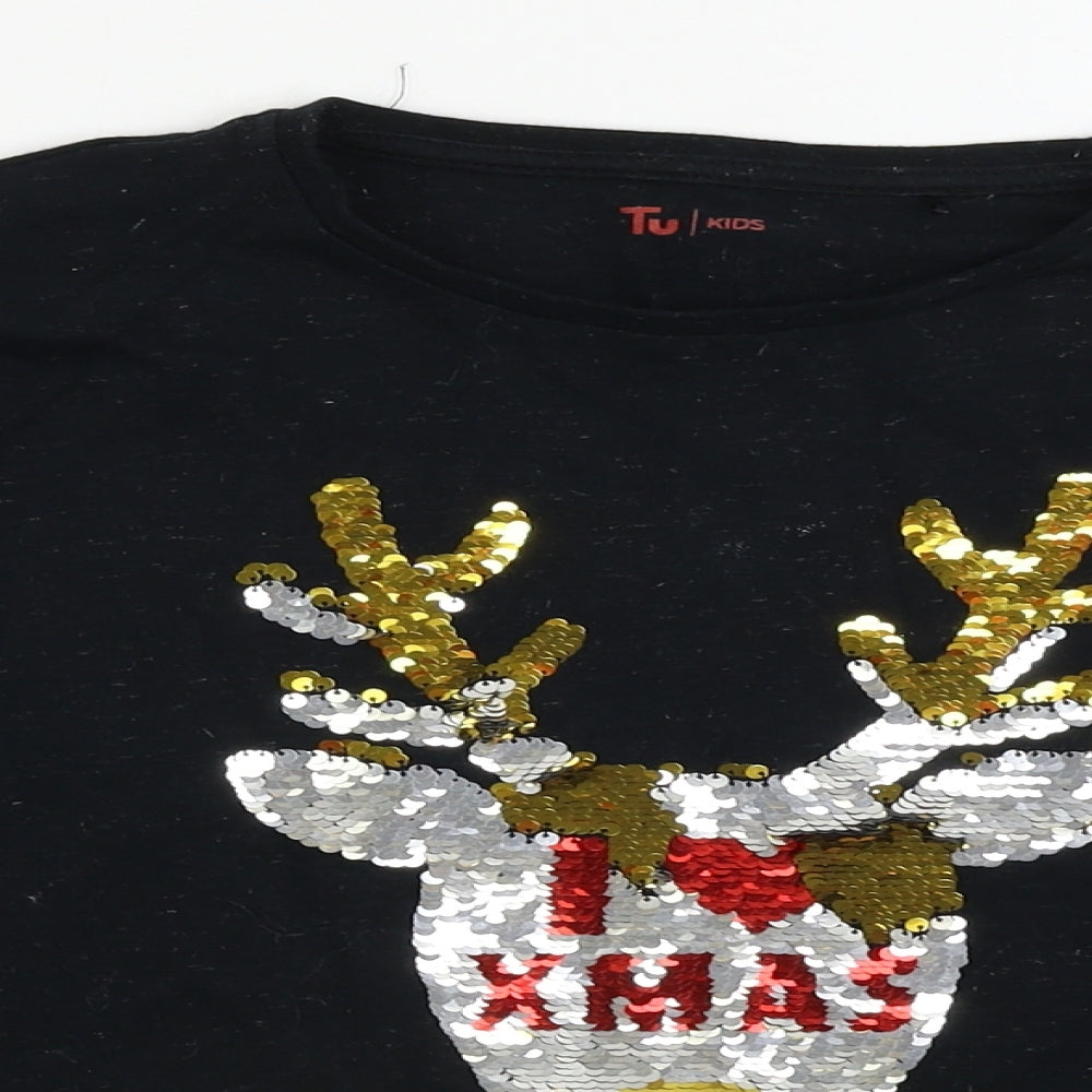 TU Boys Black   Basic T-Shirt Size 11 Years  - sequin detail