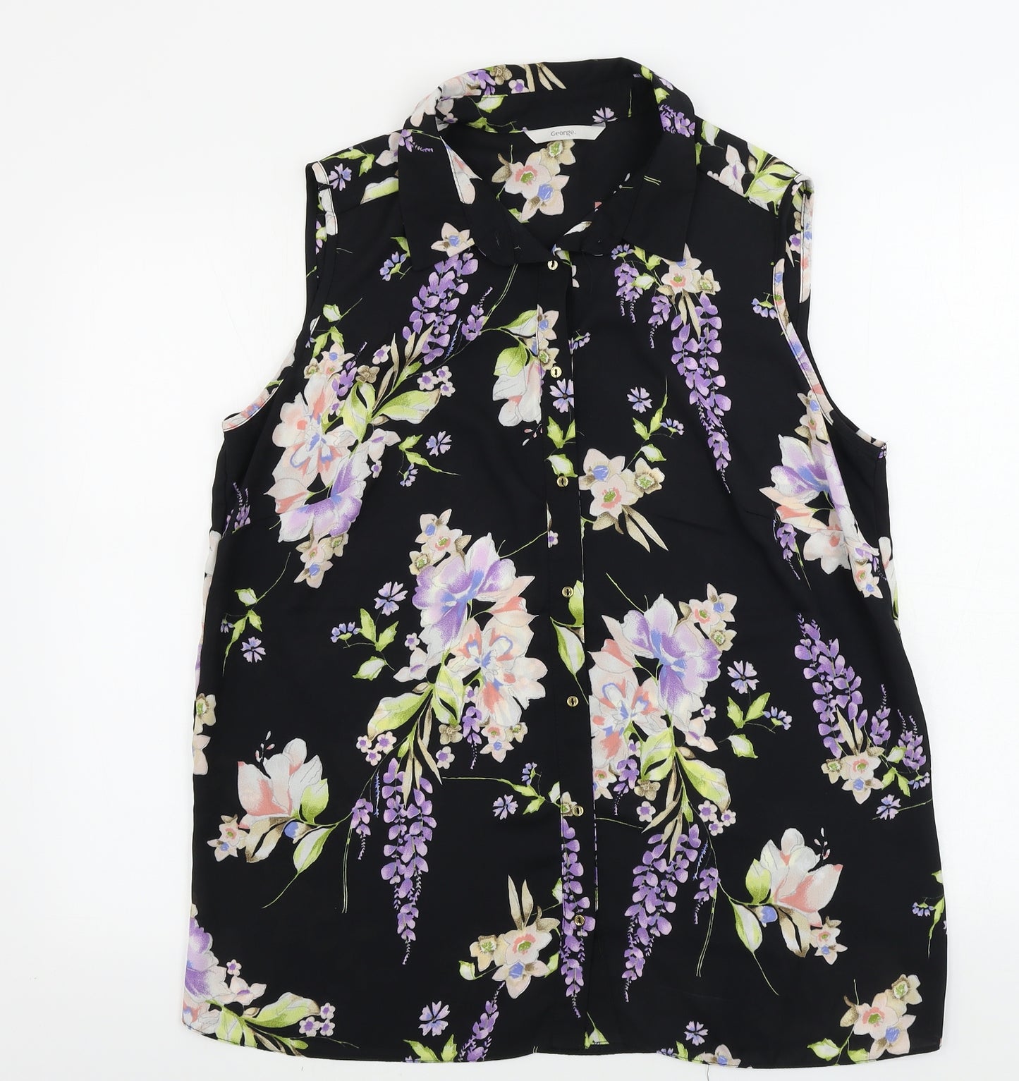 George  Womens Black Floral  Basic Button-Up Size 16