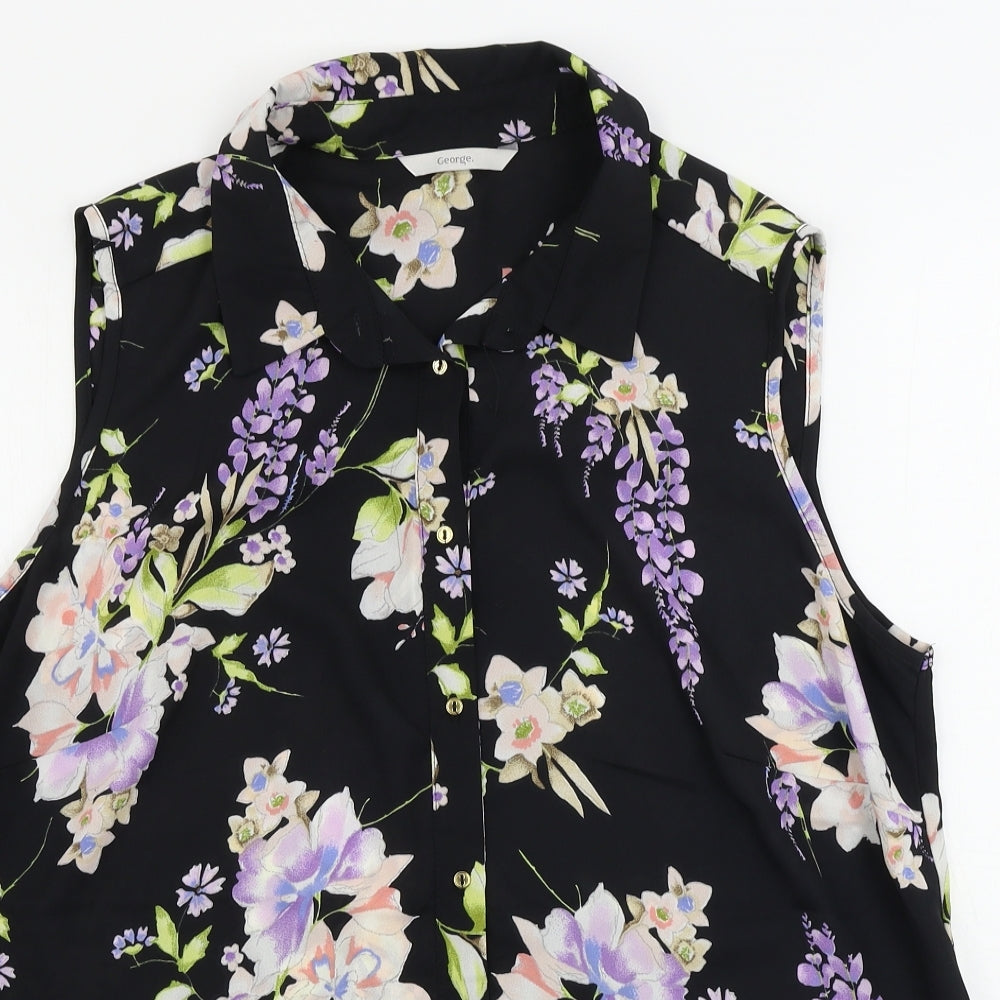 George  Womens Black Floral  Basic Button-Up Size 16
