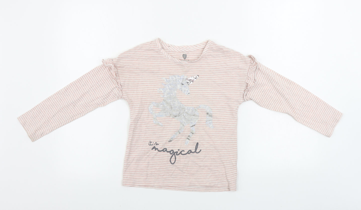 F&F  Girls Pink Striped  Basic T-Shirt Size 7-8 Years  - unicorn