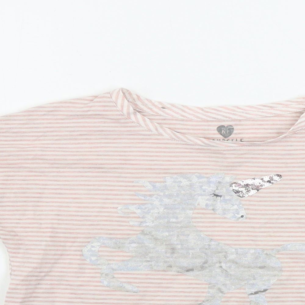 F&F  Girls Pink Striped  Basic T-Shirt Size 7-8 Years  - unicorn