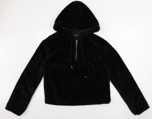 Front view of PRETTYLITTLETHING women’s black henley jumper, size UK 10