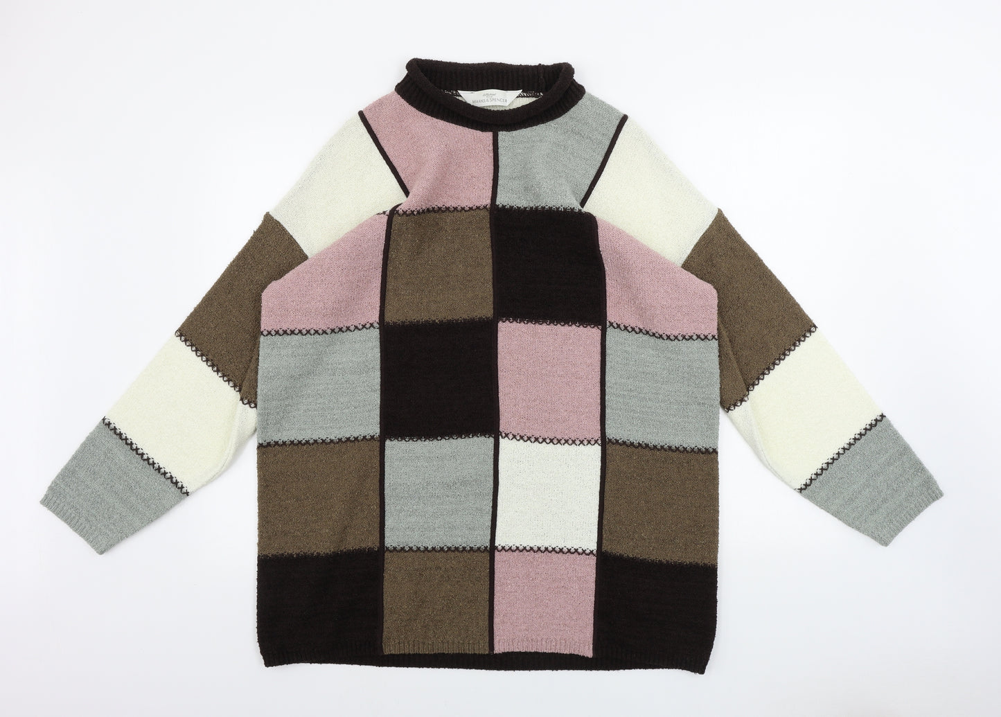 Marks and Spencer  Womens Brown Check  Pullover Jumper Size 18