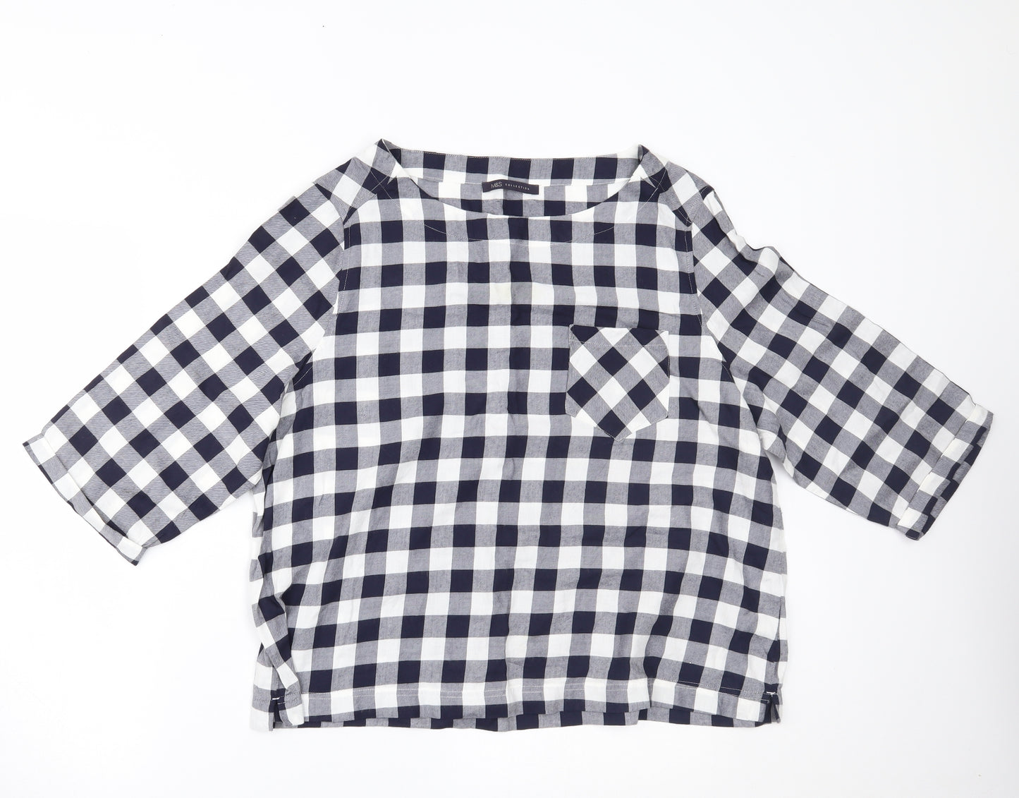 Marks and Spencer Womens Blue Check  Basic T-Shirt Size 18