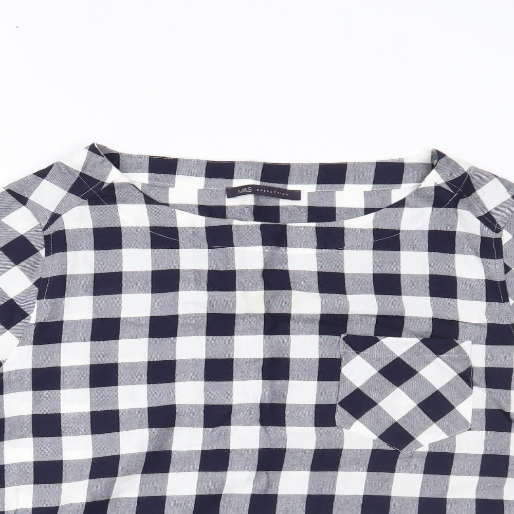 Marks and Spencer Womens Blue Check  Basic T-Shirt Size 18