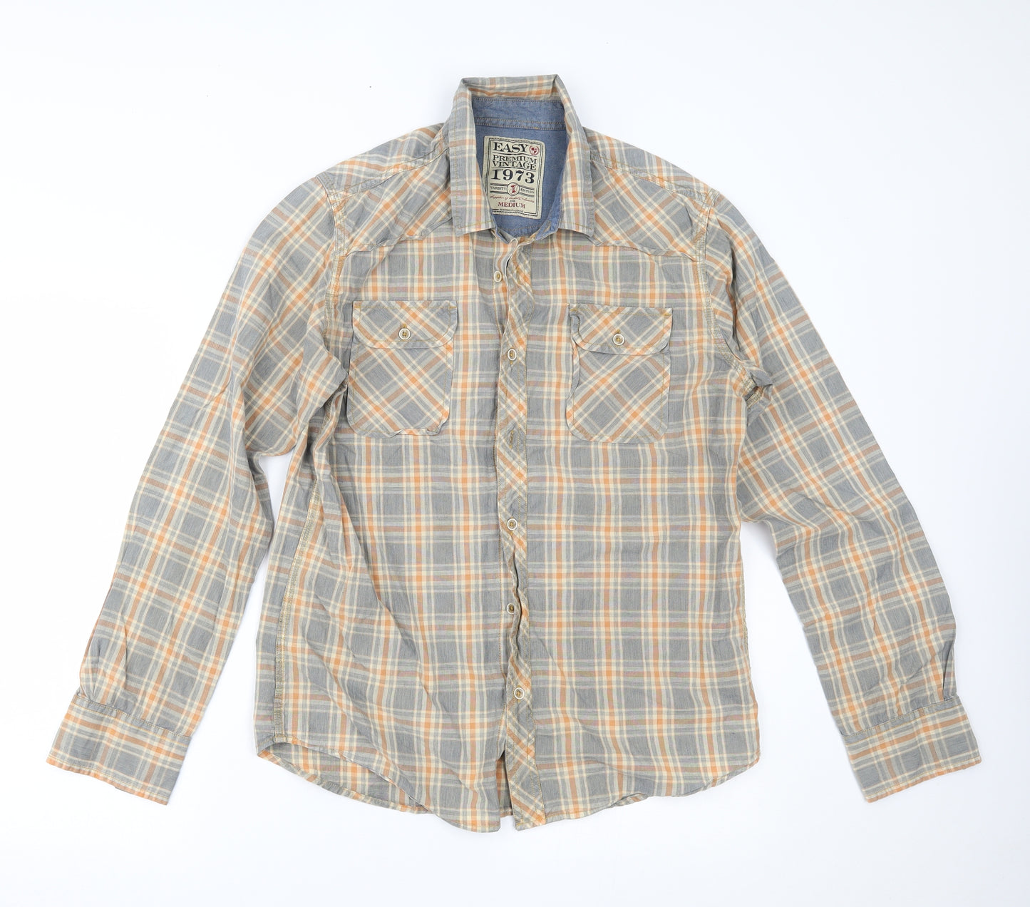 Easy Mens Brown Plaid   Button-Up Size M