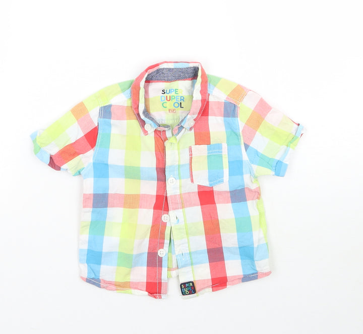 F&F Boys Blue Check  Basic Button-Up Size 3-6 Months