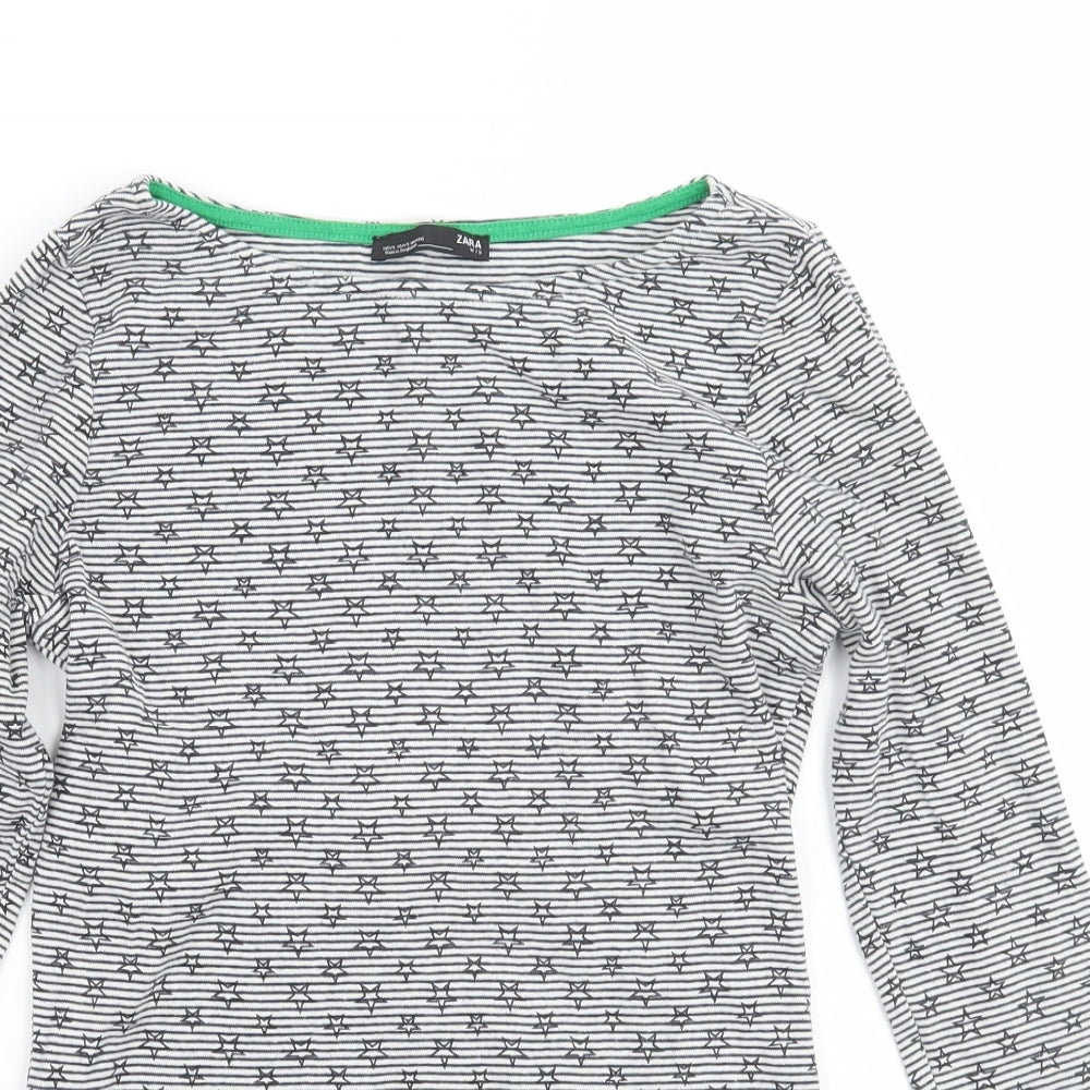 Zara Womens White Geometric  Basic T-Shirt Size S