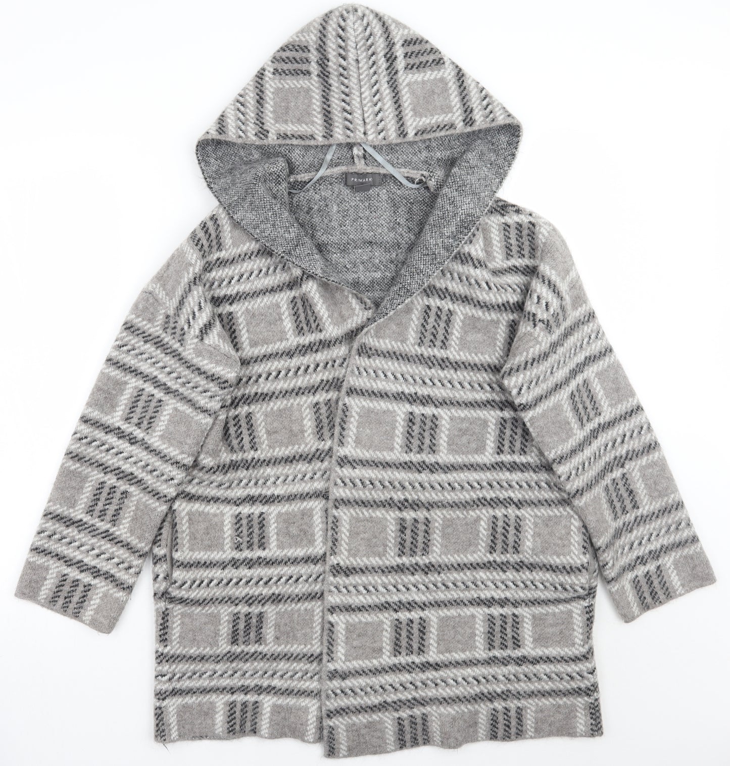 Primark Womens Grey Check  Jacket Coatigan Size 18